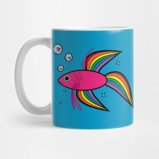 Rainbow Betta Fish with Heart-Filled Bubbles Mug